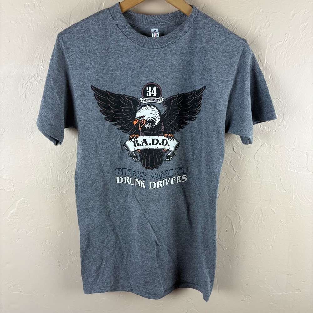 B.A.D.D. Bikers against Drunk Drivers 34th Anniversary Tee Size Medium Gray